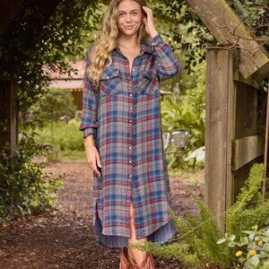 Natural Life Cooper Flannel Shirt Dress, Navy Red Plaid L